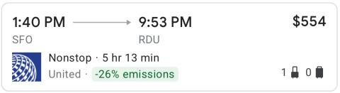 Google Flights Screenshot with Green Label