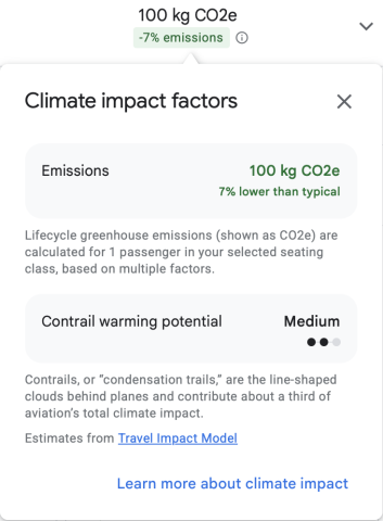 Impact Factors Info Box from Google Flights